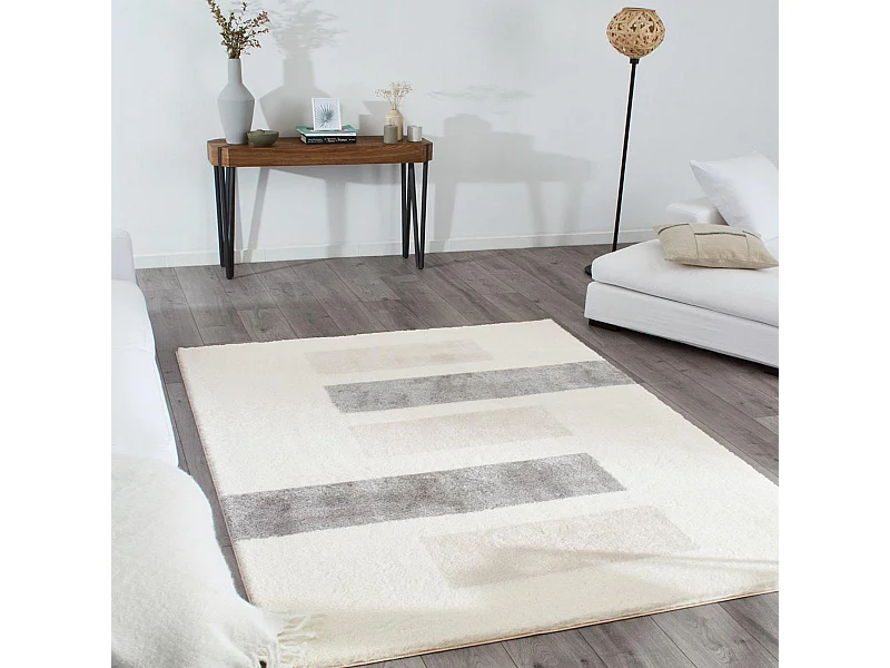 Tapis shaggy 160x230 rectangle tissé marron et gris motif géométrique NUEVO 1