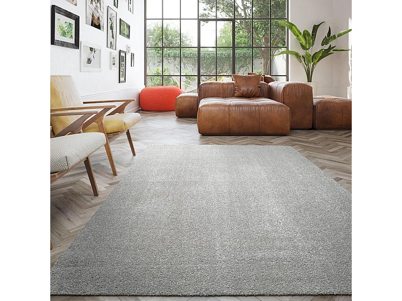 tapis chambre 80x150 tissé gris rectangle motif uni ALEGRIA