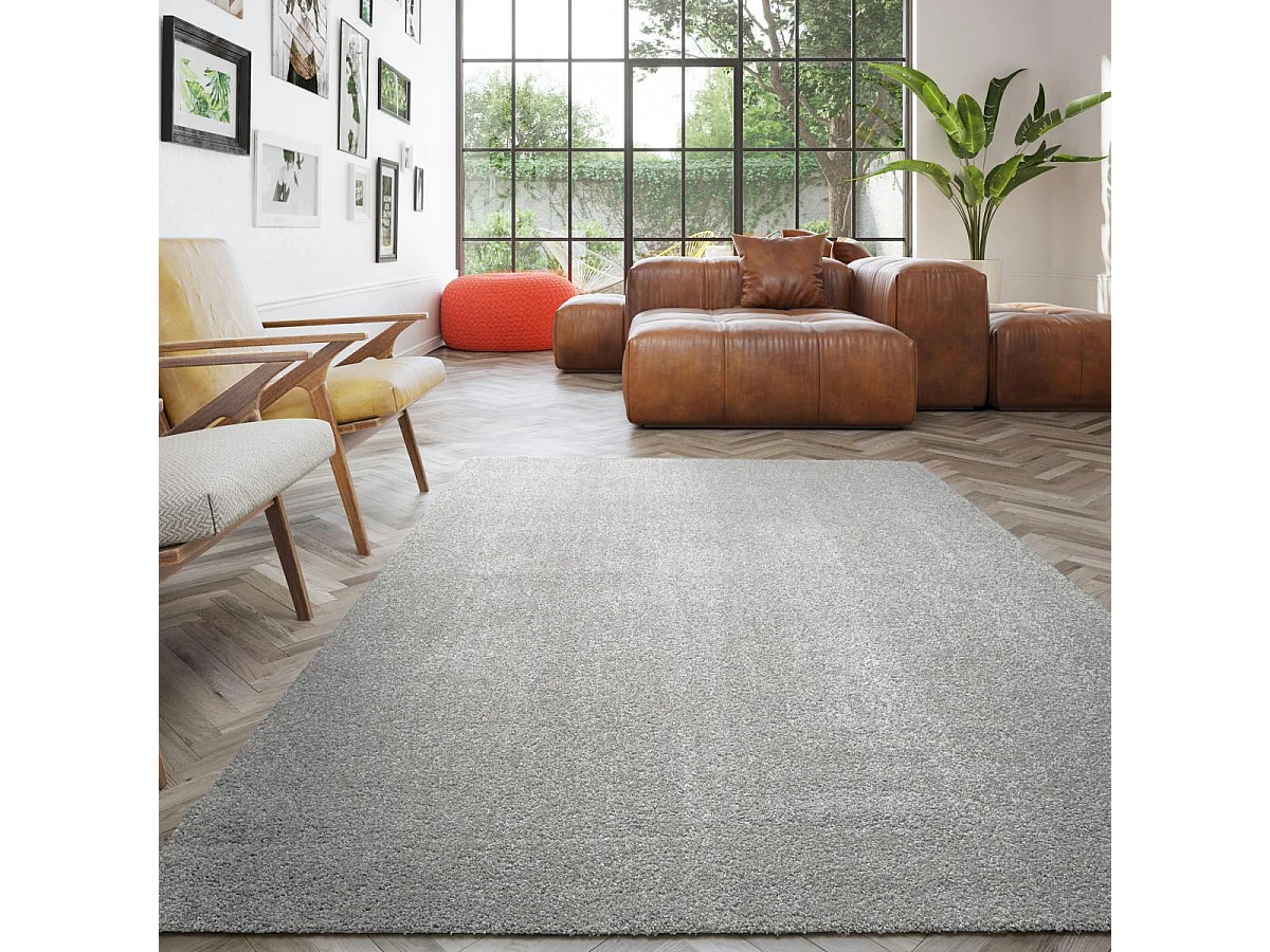 tapis salon 120x170 tissé gris rectangle motif uni ALEGRIA