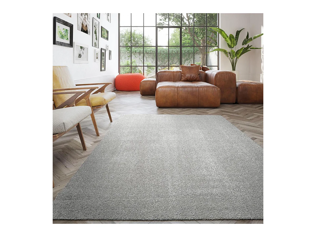 tapis salon 120x170 tissé gris rectangle motif uni ALEGRIA