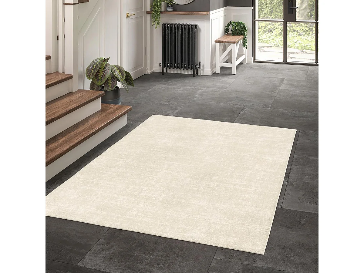tapis chambre 80x150 tissé crème rectangle motif uni LUCEN 5
