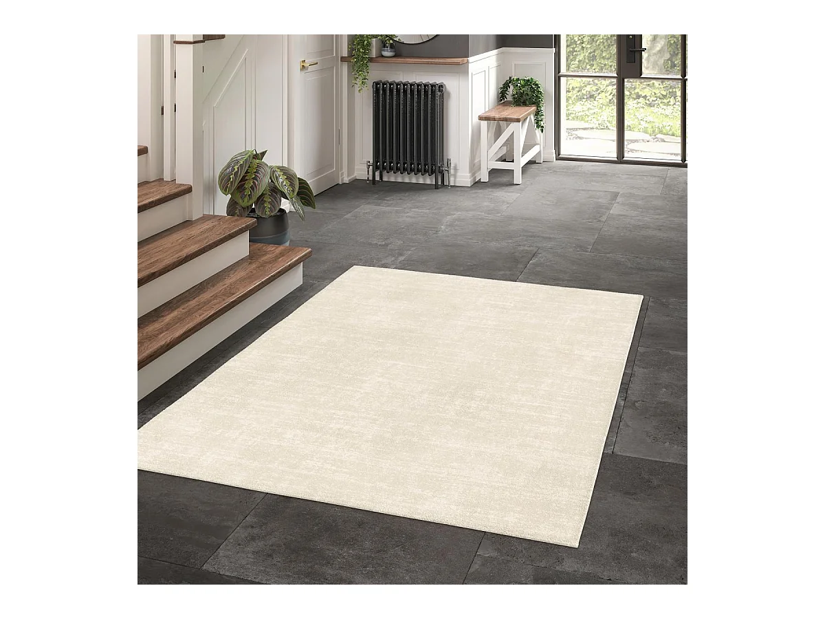 tapis chambre 80x150 tissé crème rectangle motif uni LUCEN 5