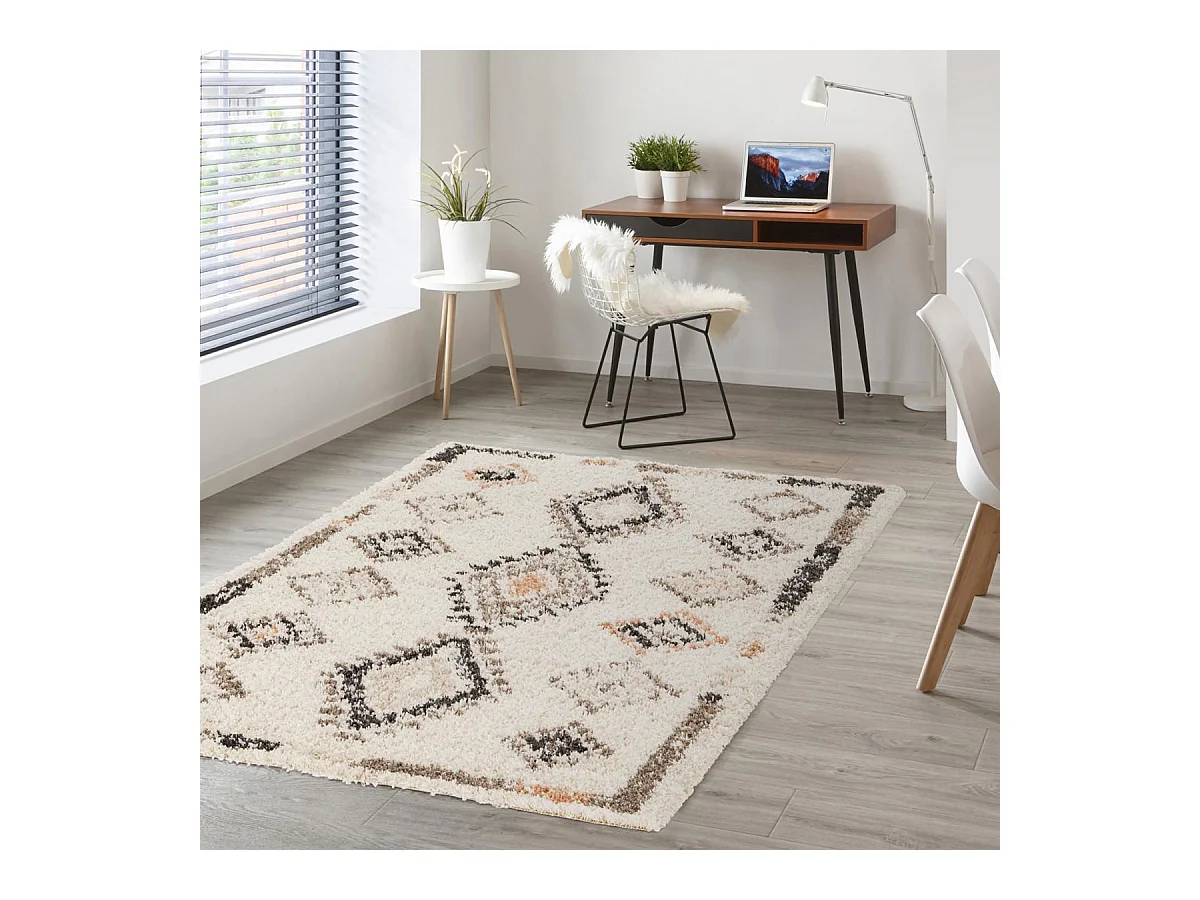 Tapis shaggy 160x230 rectangle tissé crème motif berbère CROMA 6
