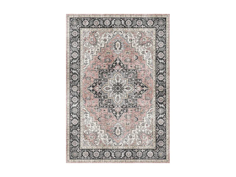 tapis grand salon 200x290 tissé rose et gris rectangle motif oriental VIVACE 3