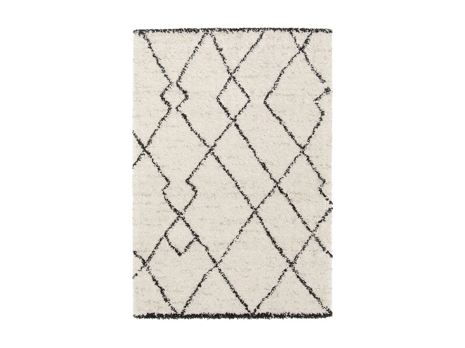 Tapis shaggy 160x230 rectangle tissé noir et crème motif berbère CROMA 12