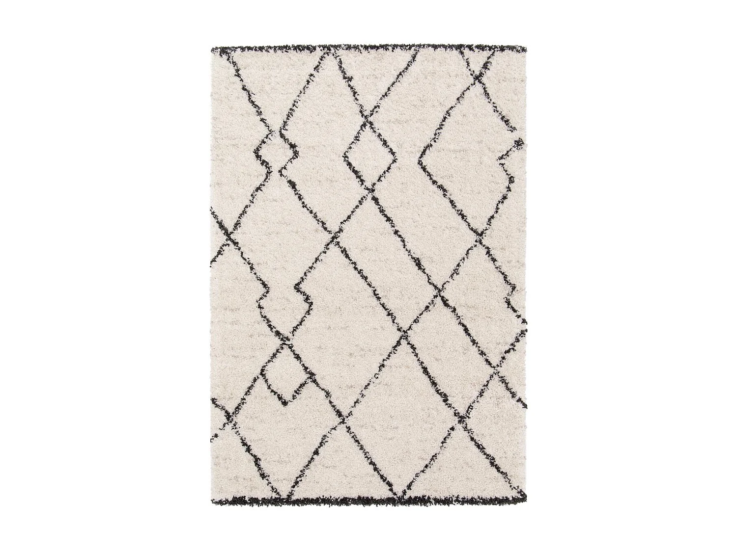 Tapis shaggy 160x230 rectangle tissé noir et crème motif berbère CROMA 12