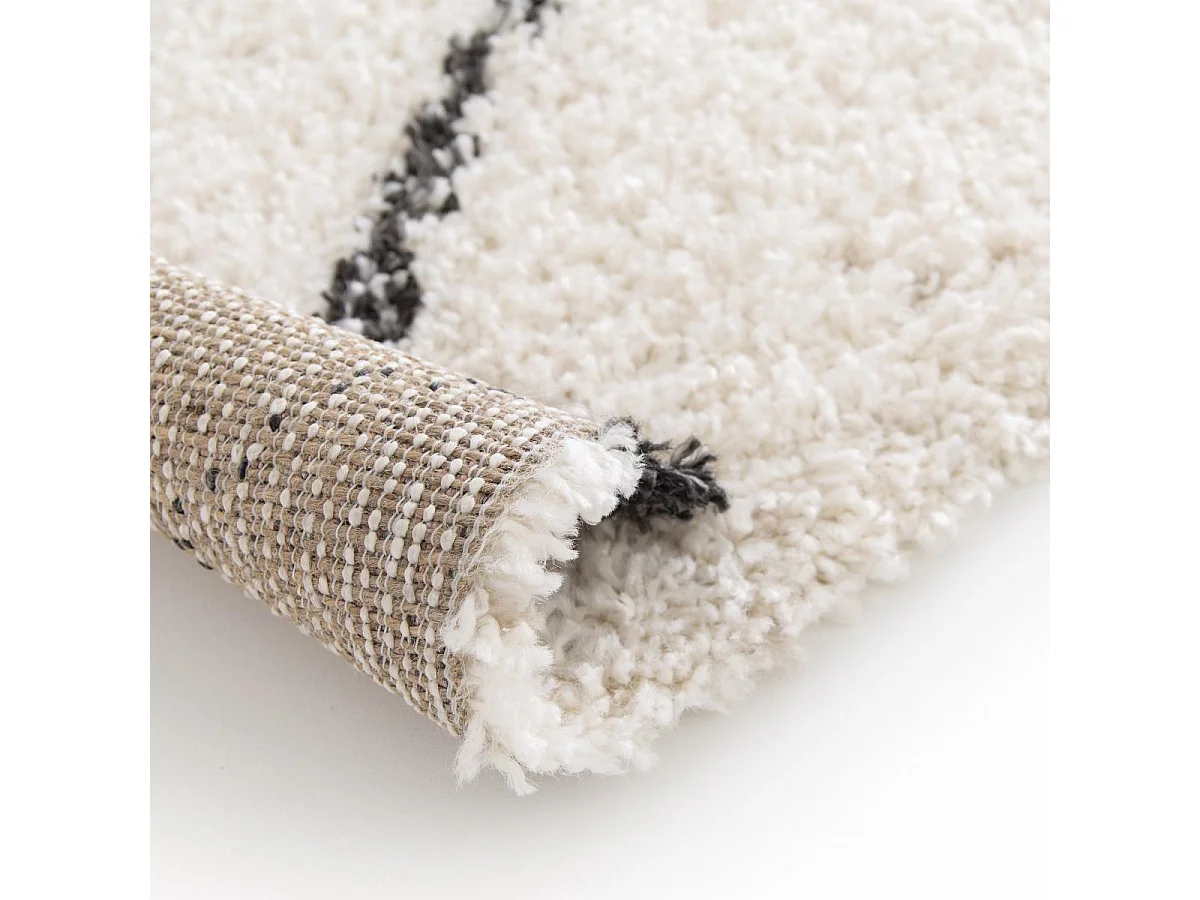 Tapis shaggy 160x230 rectangle tissé noir et crème motif berbère CROMA 12