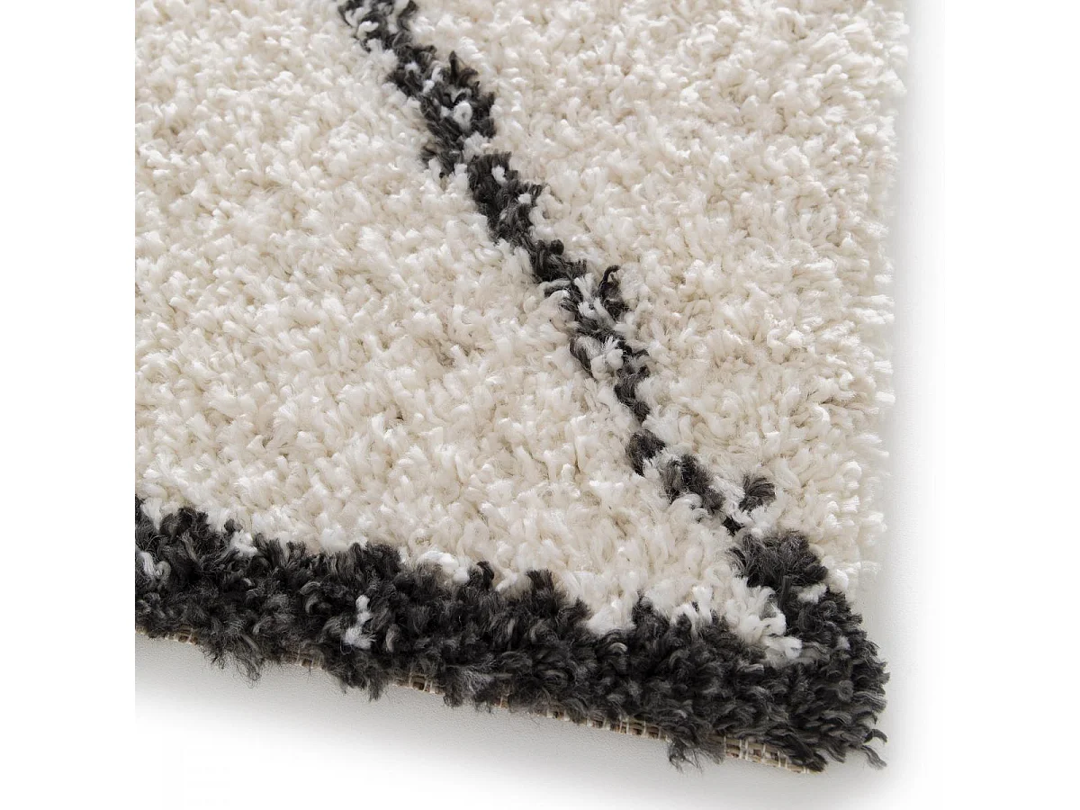Tapis shaggy 160x230 rectangle tissé noir et crème motif berbère CROMA 12