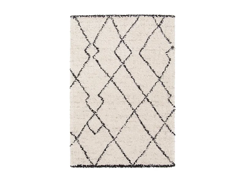 Tapis shaggy 160x230 rectangle tissé noir et crème motif berbère CROMA 12