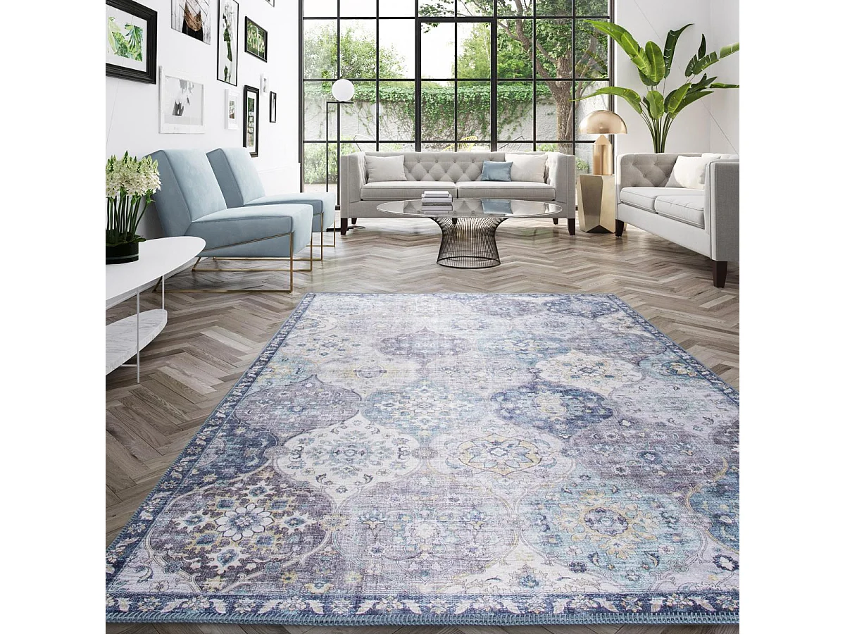 tapis grand salon 200x290 tissé gris clair et gris foncé motif ethnique