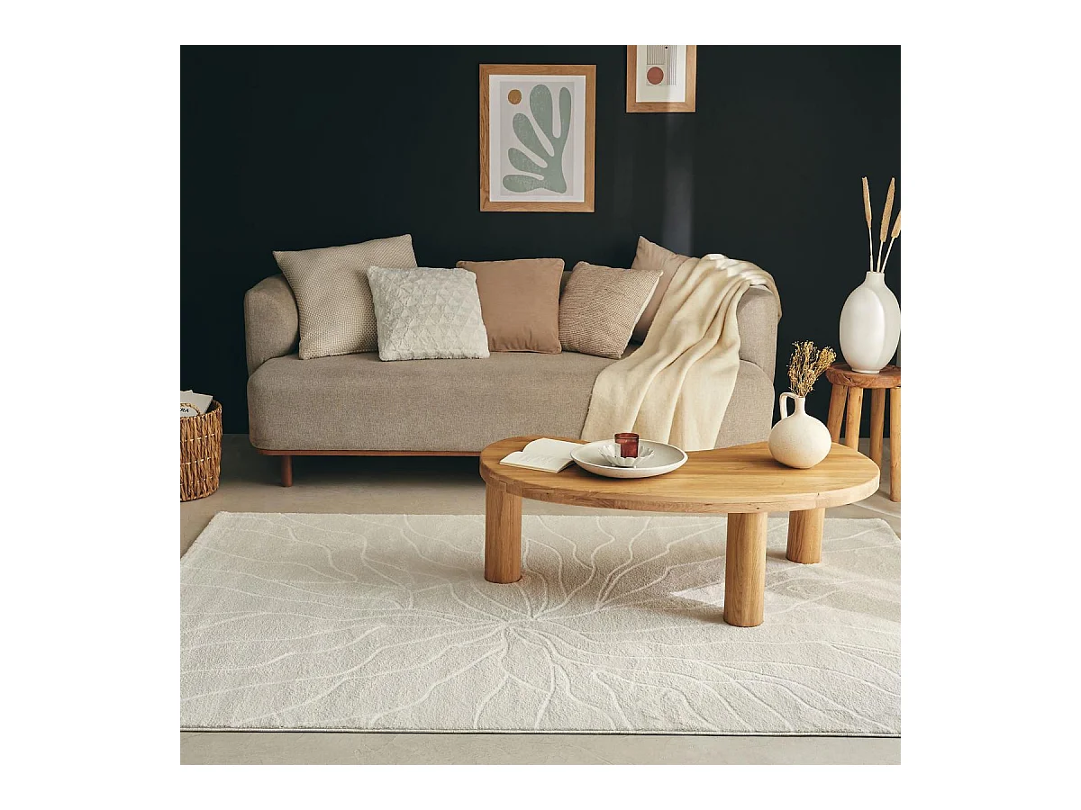 tapis chambre 120x160 tissé beige rectangle motif abstrait ECHO 5