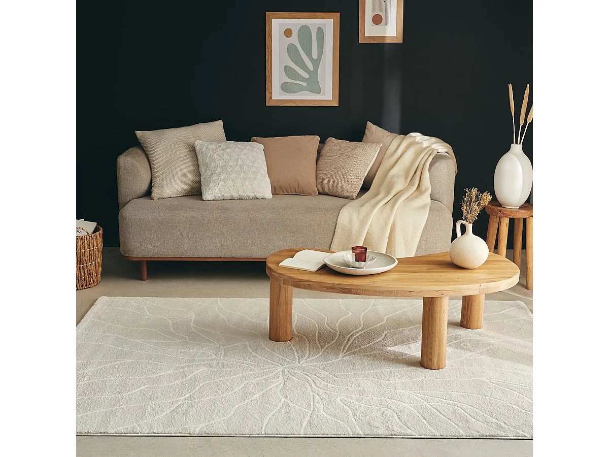 tapis salle à manger 200x290 tissé beige rectangle motif abstrait ECHO 5