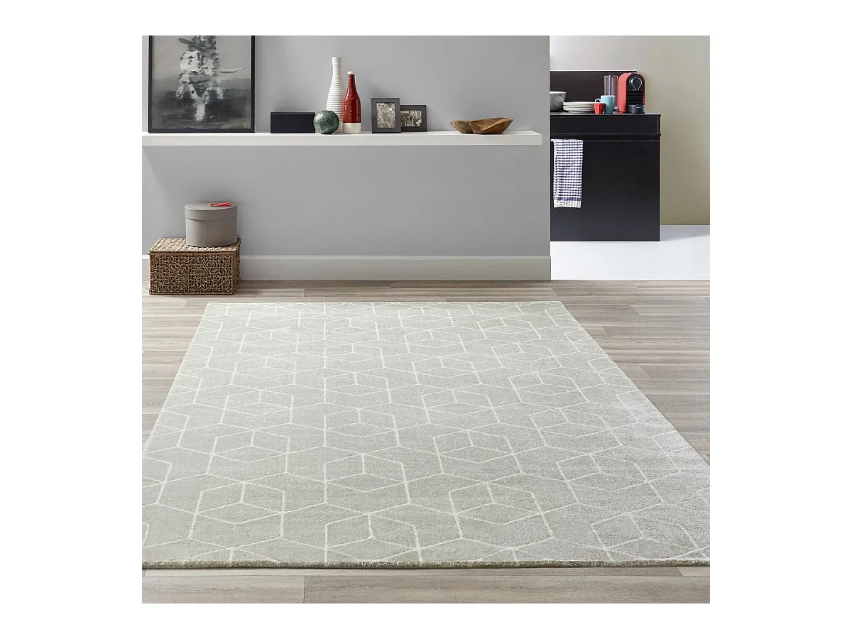 tapis salon 160x230 tissé gris et crème rectangle motif abstrait LUCEN 8