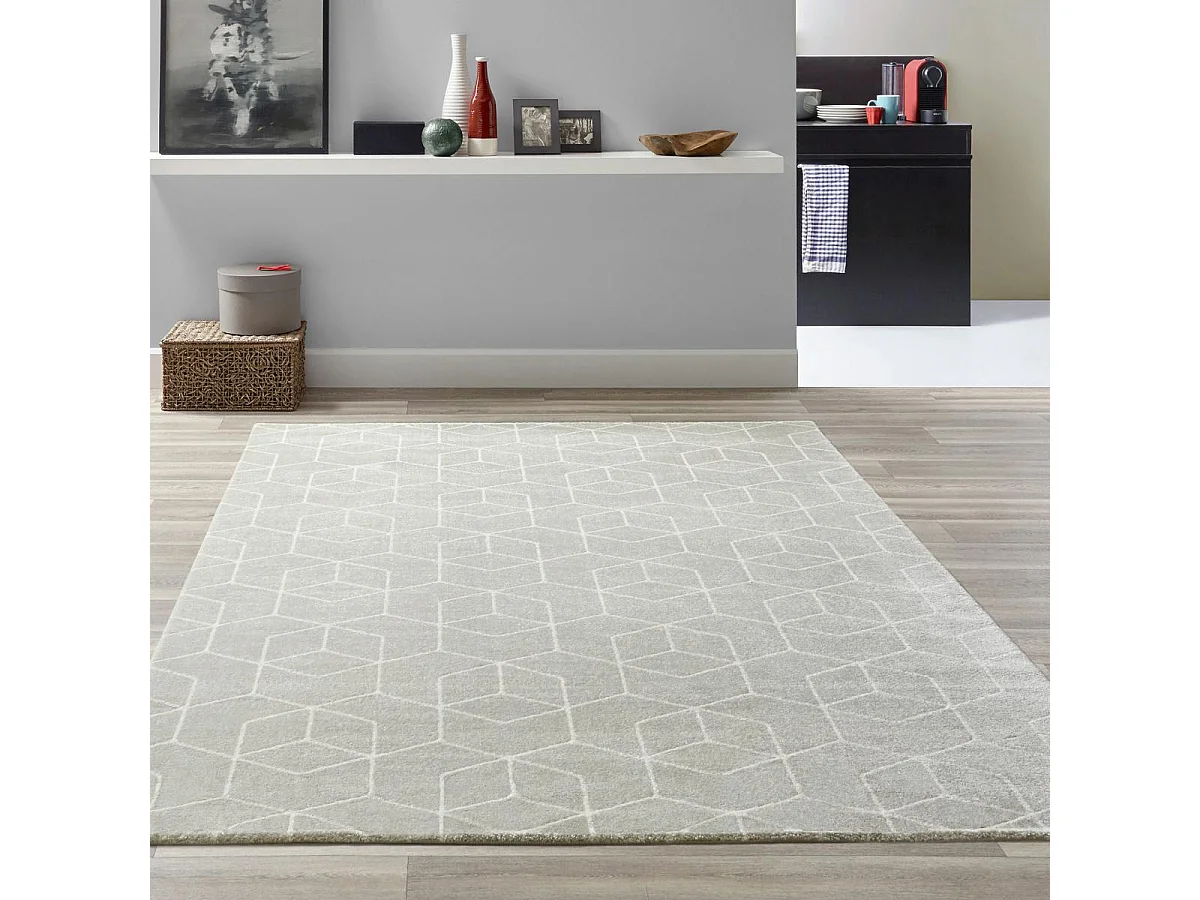 tapis salon 160x230 tissé gris et crème rectangle motif abstrait LUCEN 8