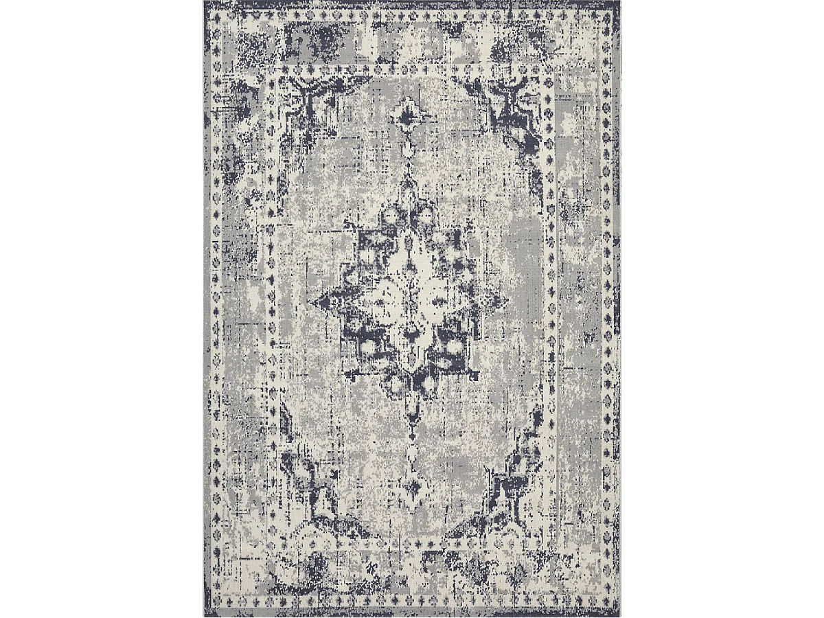 tapis chambre 80x150 tissé gris rectangle motif oriental LUMIN 1