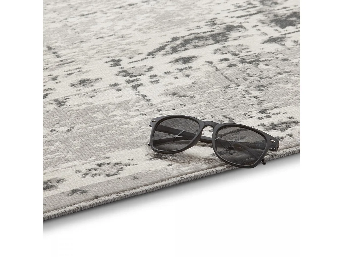 tapis chambre 80x150 tissé gris rectangle motif oriental LUMIN 1