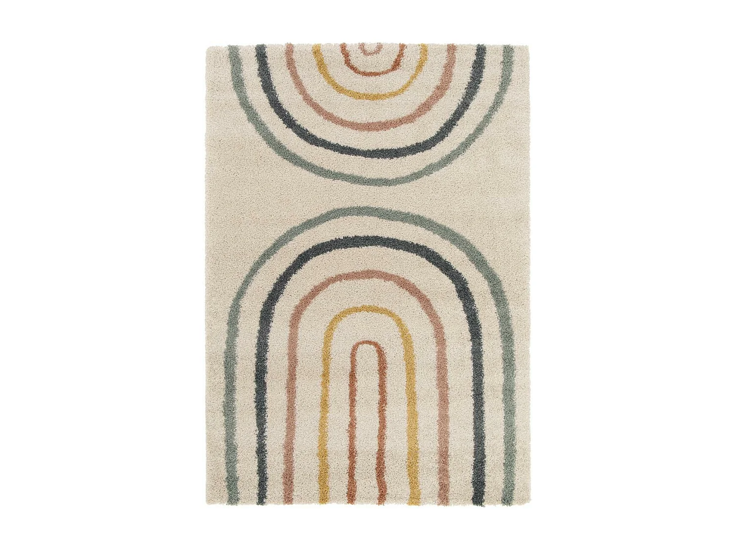 Tapis shaggy 200x290 rectangle tissé bleu et beige motif géométrique AURORA 4