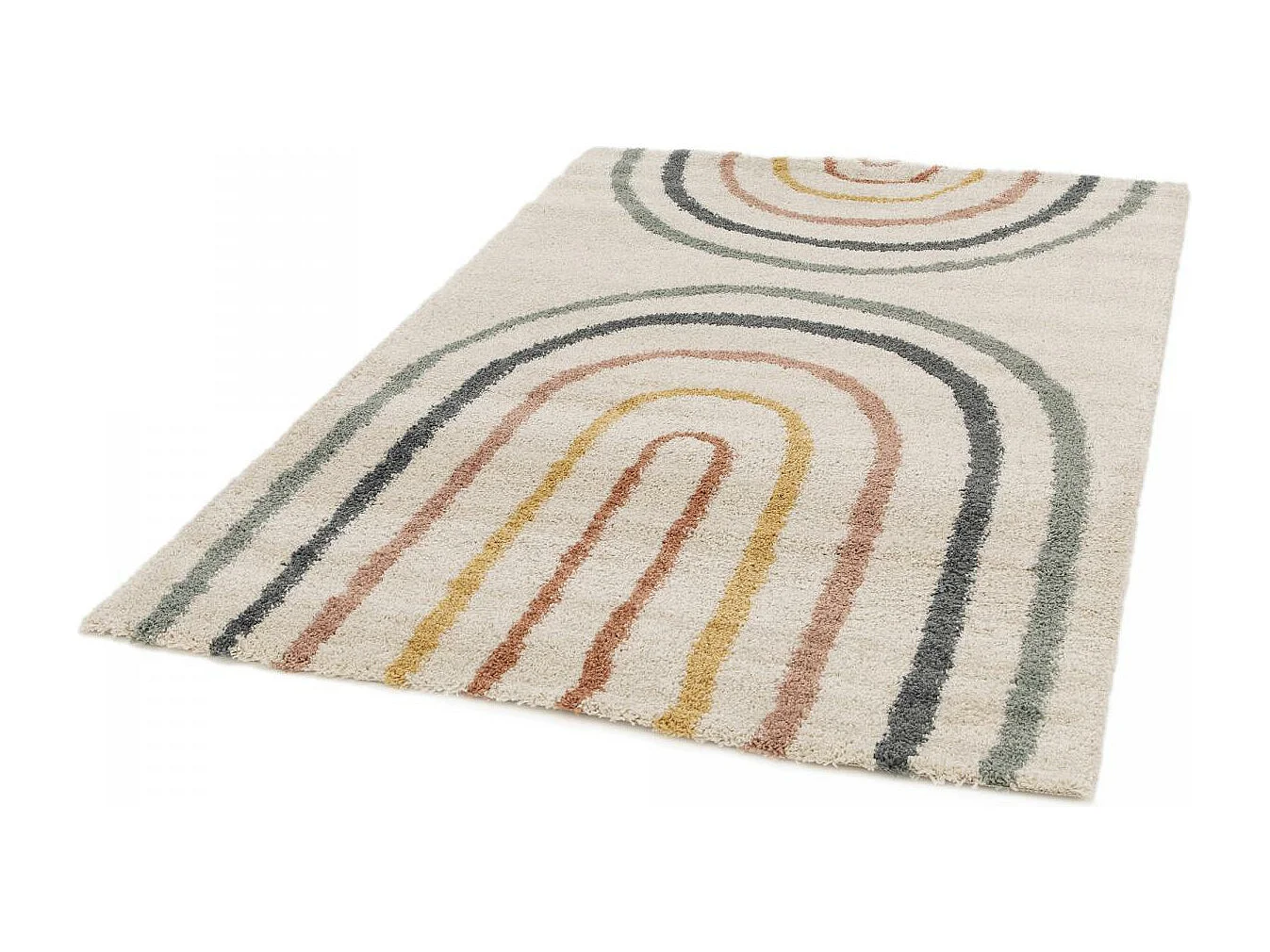 Tapis shaggy 200x290 rectangle tissé bleu et beige motif géométrique AURORA 4