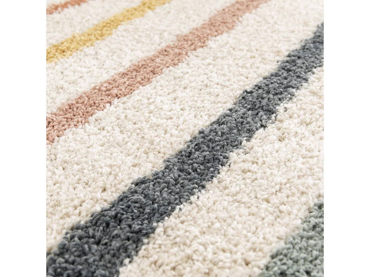 Tapis shaggy 200x290 rectangle tissé bleu et beige motif géométrique AURORA 4