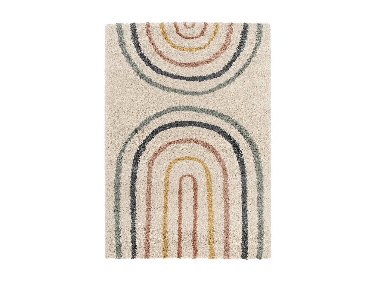Tapis shaggy 200x290 rectangle tissé bleu et beige motif géométrique AURORA 4