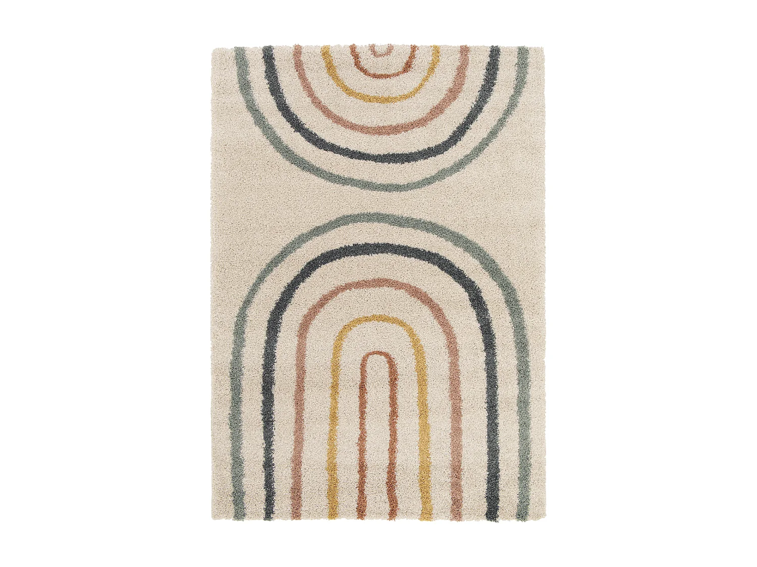 Tapis shaggy 200x290 rectangle tissé bleu et beige motif géométrique AURORA 4