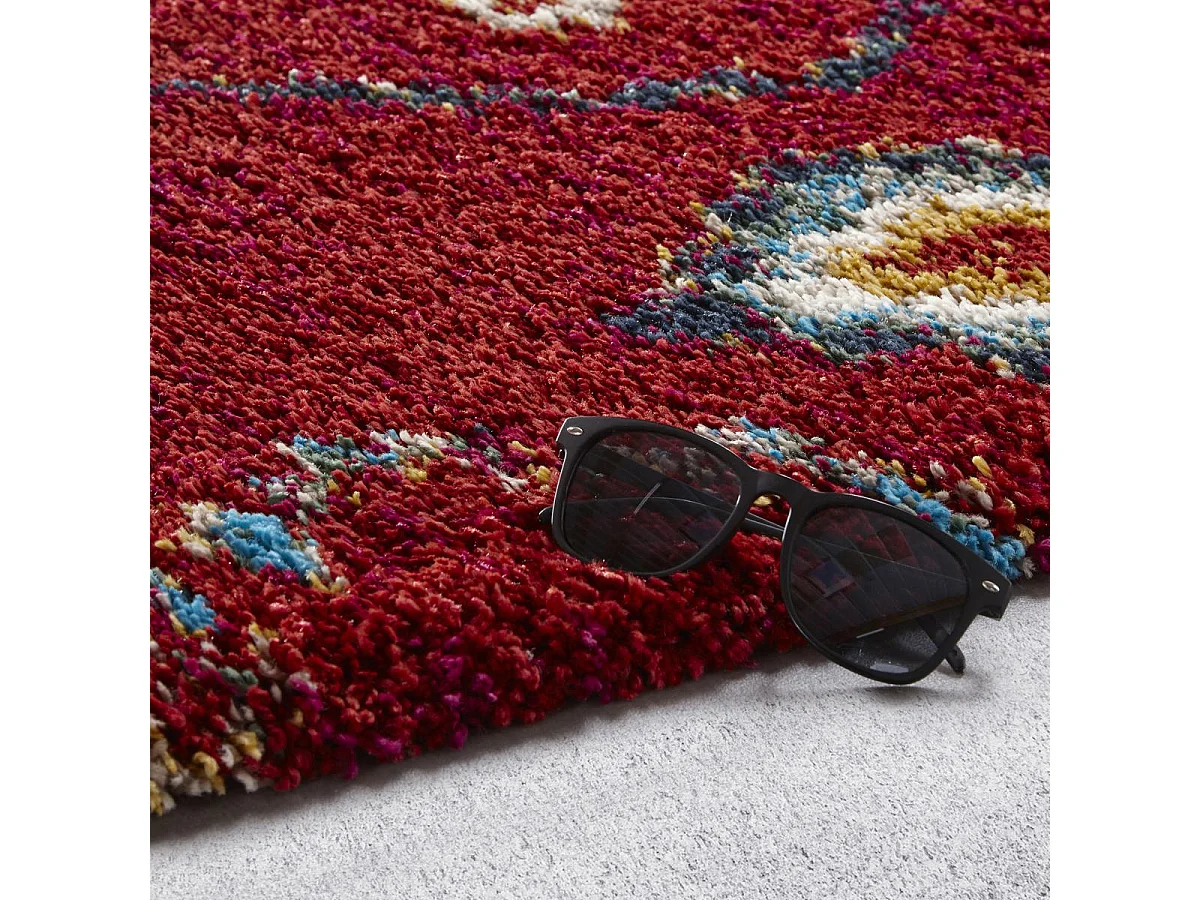 Tapis shaggy 120x170 rectangle tissé rouge et blanc motif berbère AMORE 4