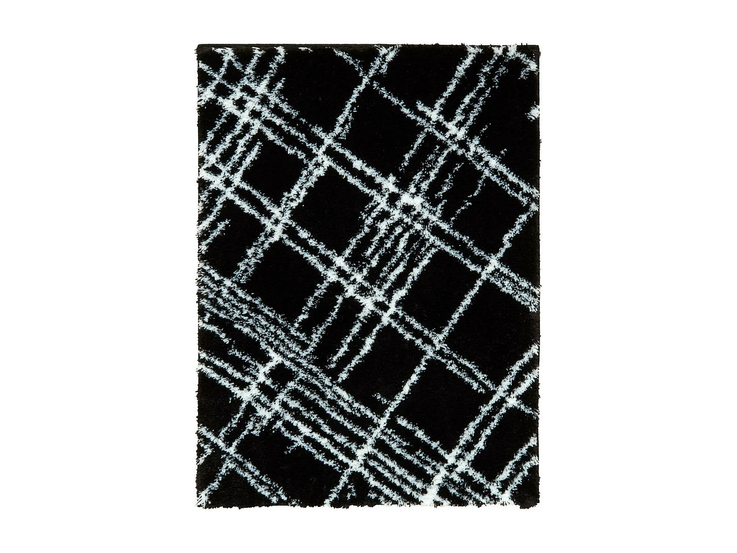 Tapis shaggy 200x290 rectangle tissé noir et blanc motif géométrique EMBER 1