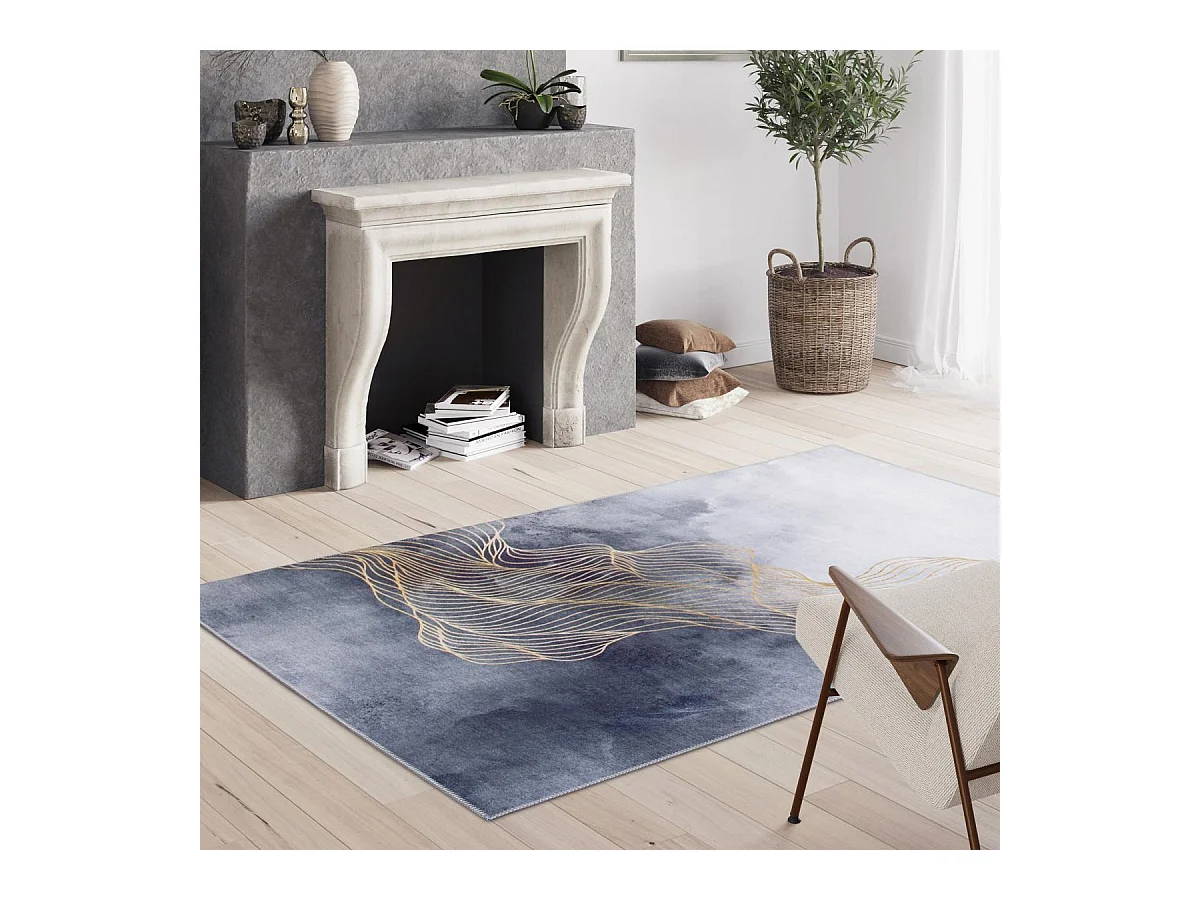 tapis grand salon 200x290 tissé gris et crème rectangle motif abstrait VIVACE 12