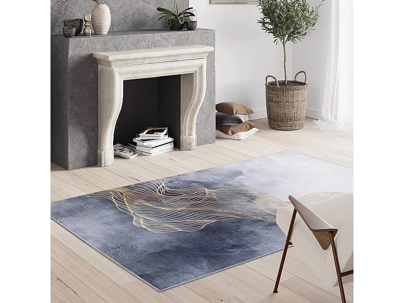 tapis grand salon 200x290 tissé gris et crème rectangle motif abstrait VIVACE 12