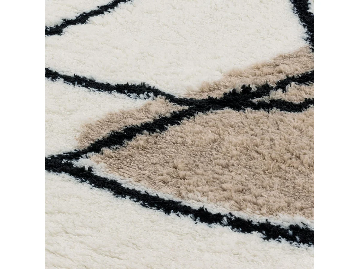 Tapis shaggy 80x150 rectangle tissé marron et noir motif géométrique INFINA 1