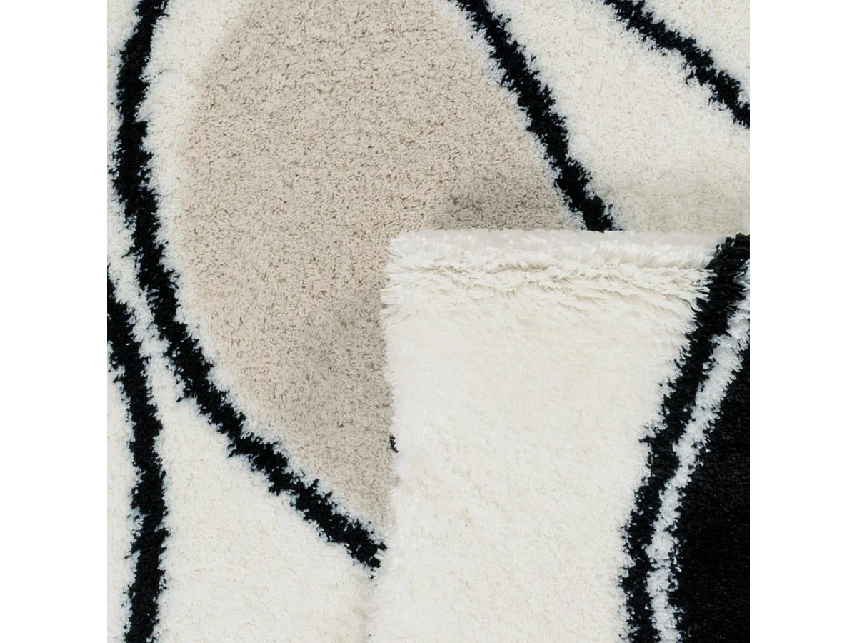 Tapis shaggy 80x150 rectangle tissé marron et noir motif géométrique INFINA 1