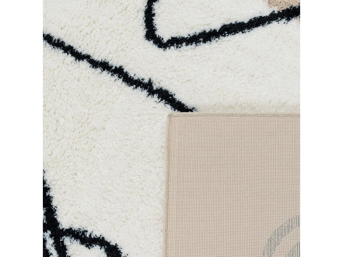 Tapis shaggy 80x150 rectangle tissé marron et noir motif géométrique INFINA 1