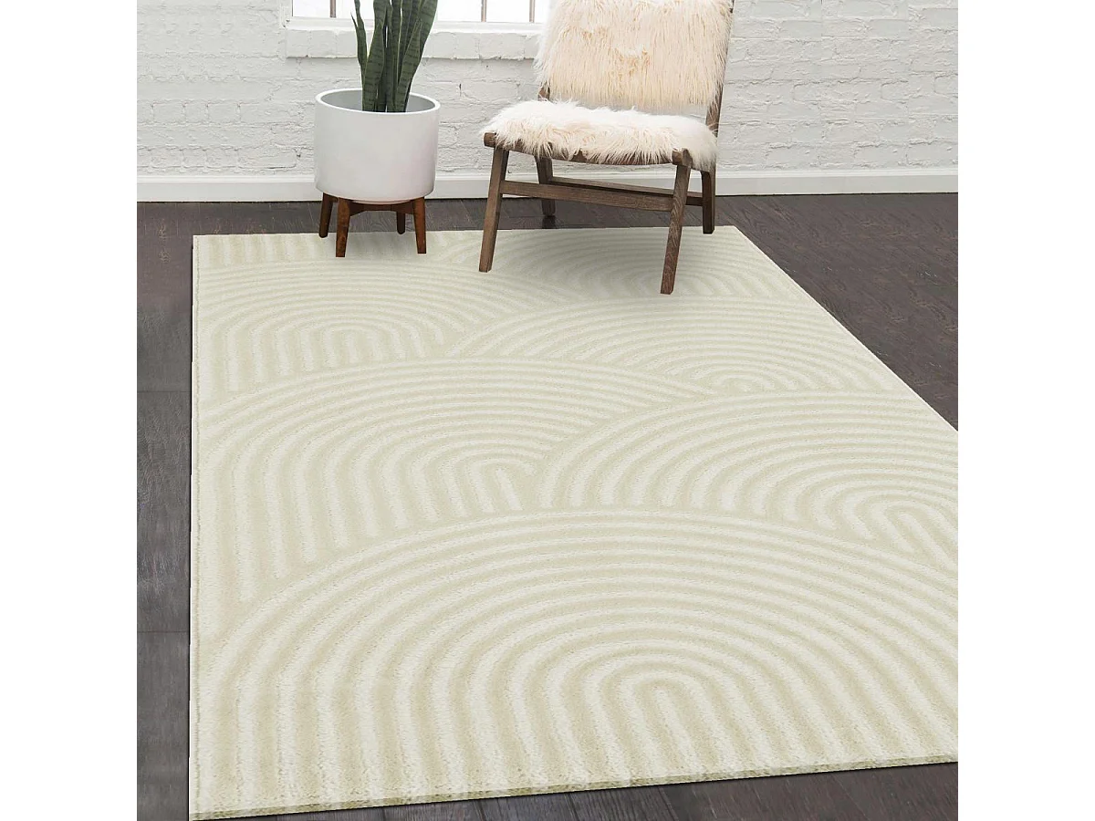 tapis grand salon 200x290 tissé beige et noir rectangle motif géométrique LUNKIN