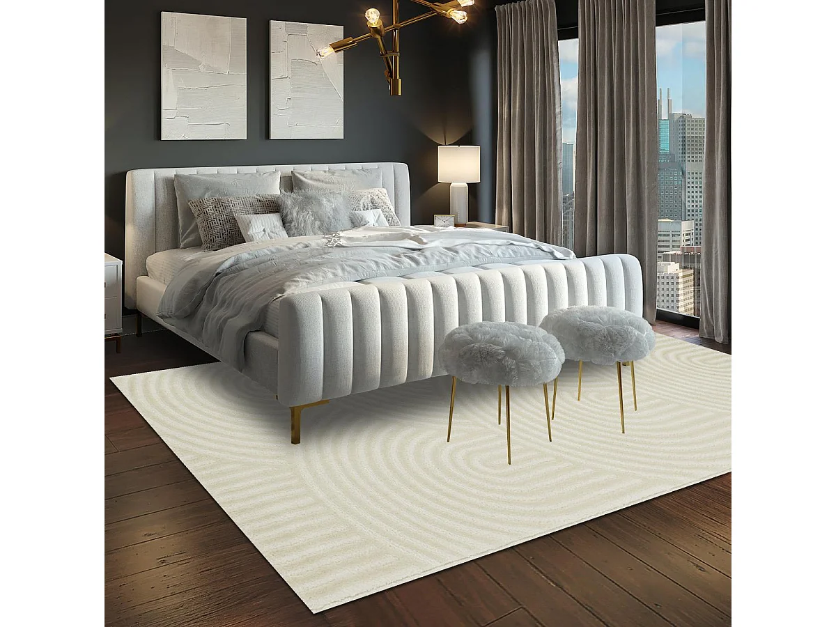 tapis grand salon 200x290 tissé beige et noir rectangle motif géométrique LUNKIN