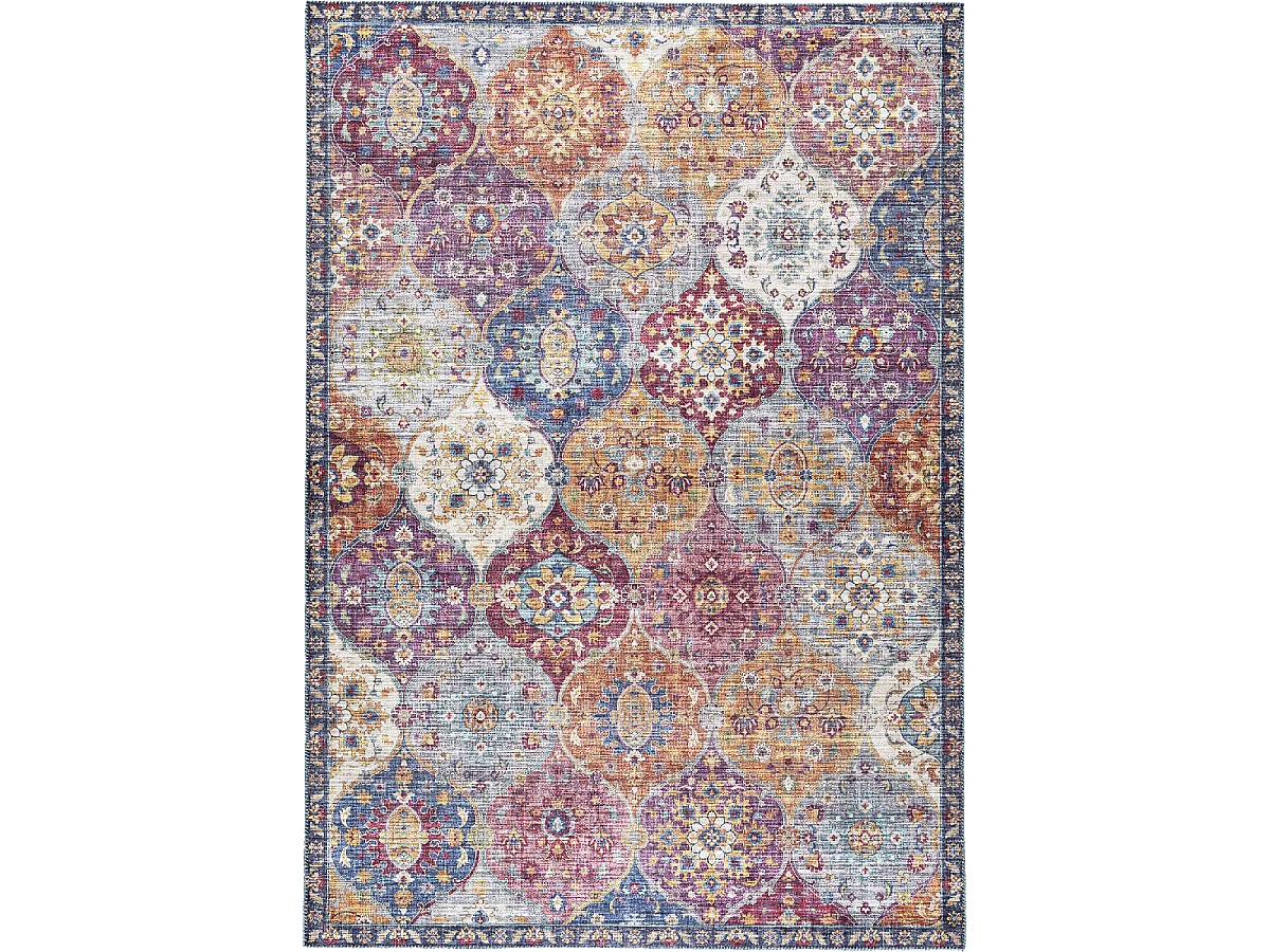 tapis grand salon 200x290 tissé violet et gris rectangle motif ethnique VIVACE 5