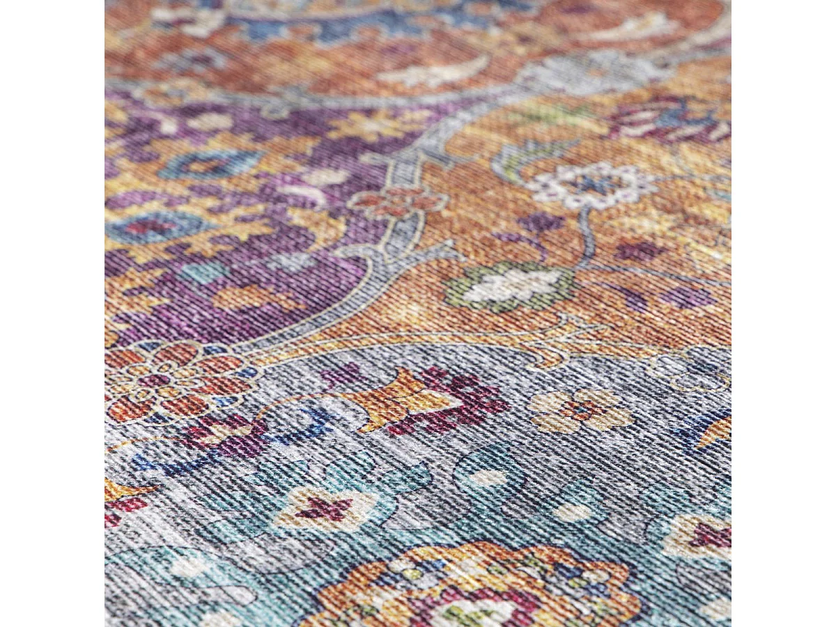 tapis grand salon 200x290 tissé violet et gris rectangle motif ethnique VIVACE 5