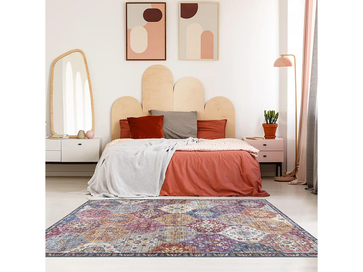 tapis grand salon 200x290 tissé violet et gris rectangle motif ethnique VIVACE 5