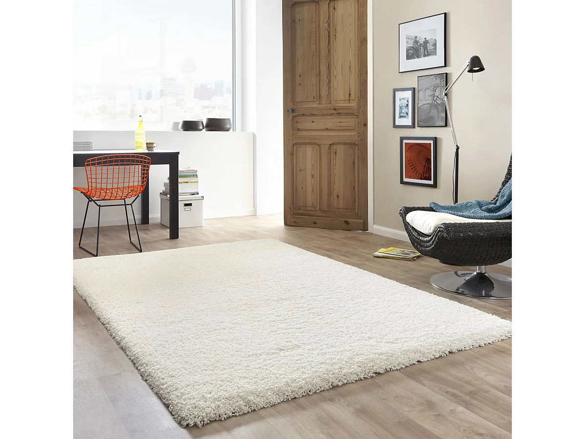 Tapis shaggy 60x115 rectangle tissé crème motif uni FLEURAN
