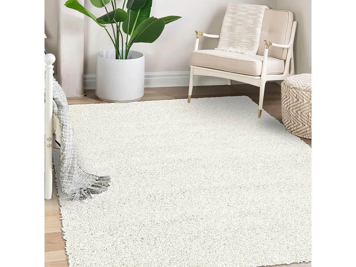 Tapis shaggy 60x115 rectangle tissé crème motif uni FLEURAN