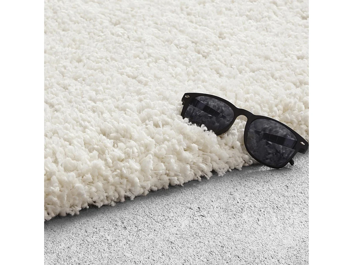 Tapis shaggy 60x115 rectangle tissé crème motif uni FLEURAN