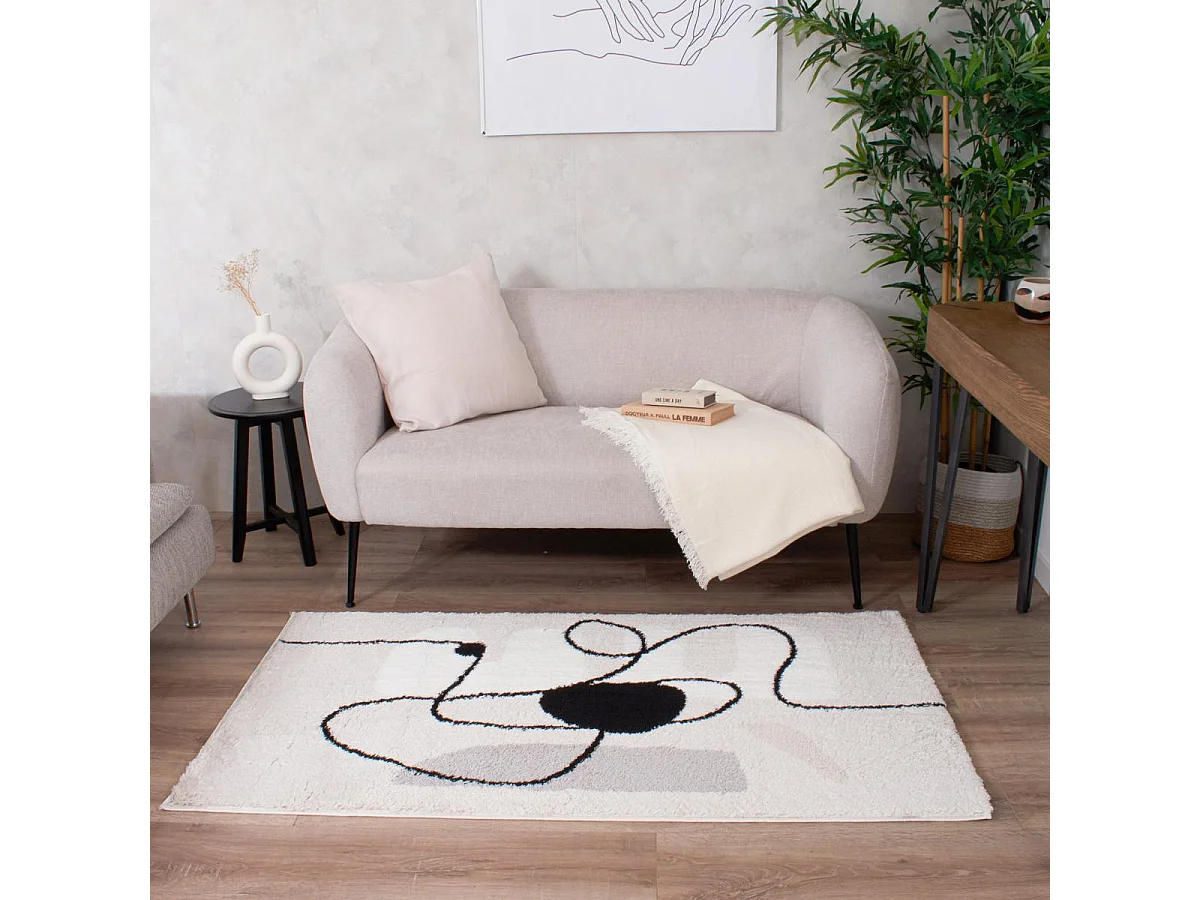 Tapis shaggy 160x230 rectangle tissé marron et noir motif géométrique INFINITA