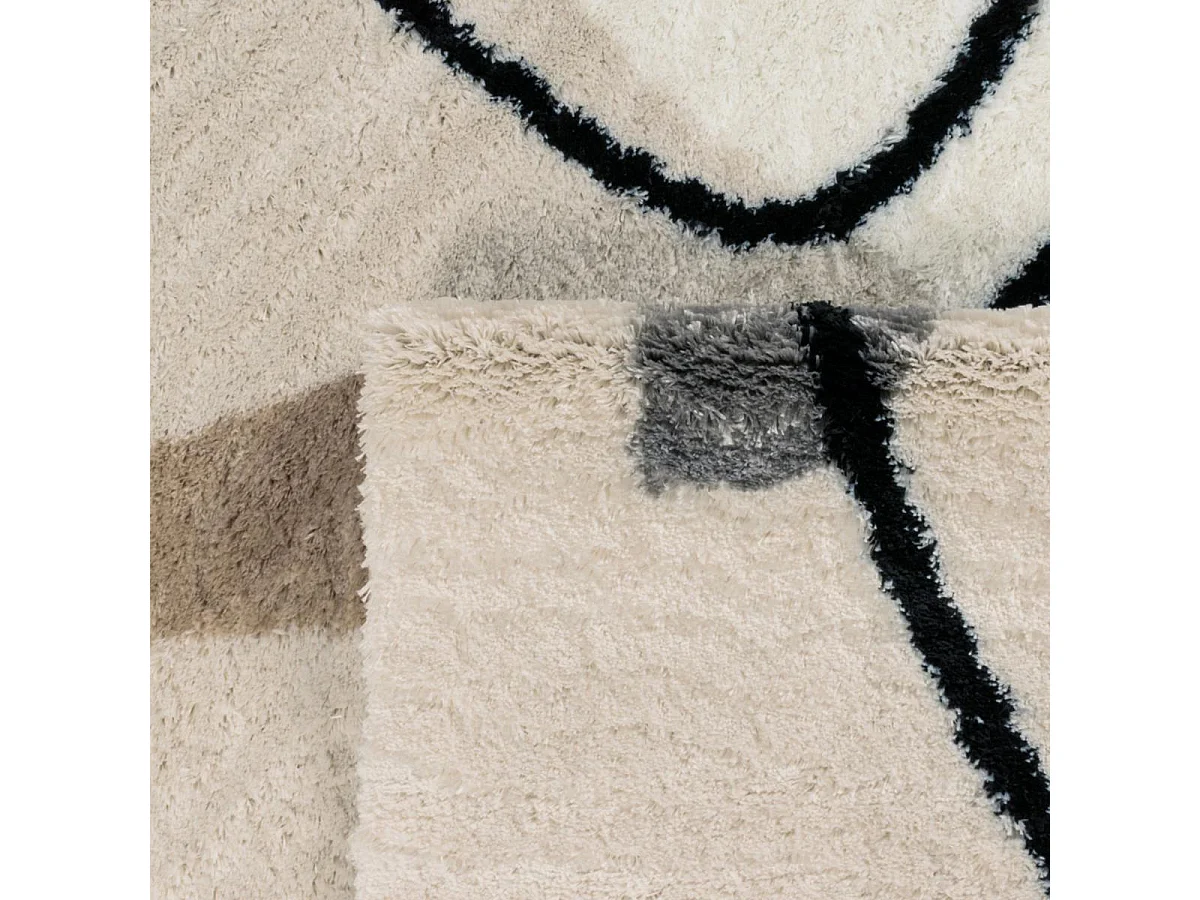 Tapis shaggy 160x230 rectangle tissé marron et noir motif géométrique INFINITA