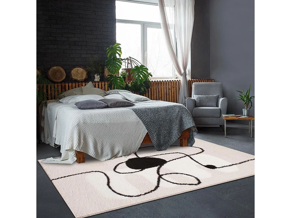 Tapis shaggy 160x230 rectangle tissé marron et noir motif géométrique INFINITA