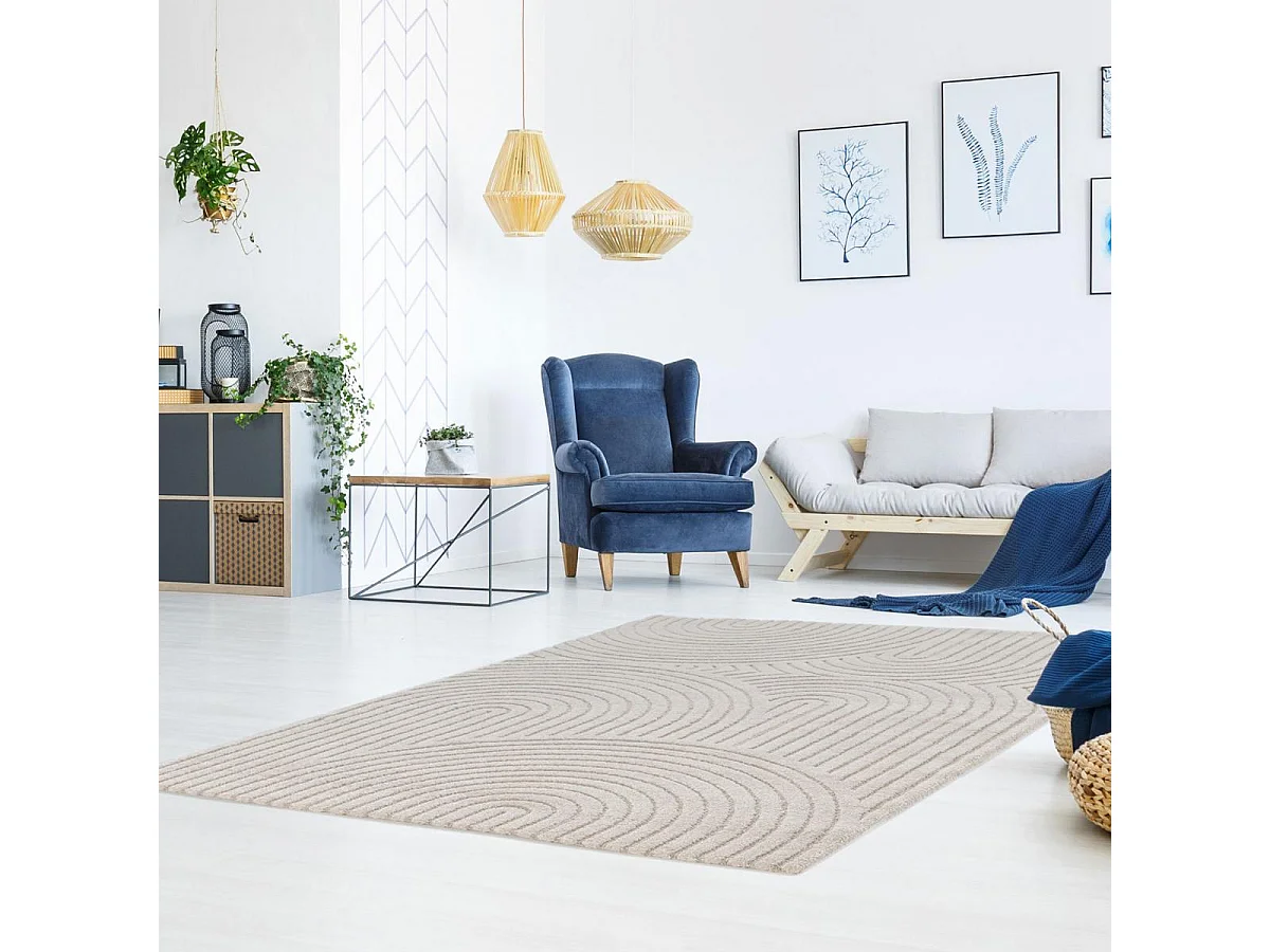 tapis salon 120x170 tissé beige rectangle motif simple RIVIERA 1