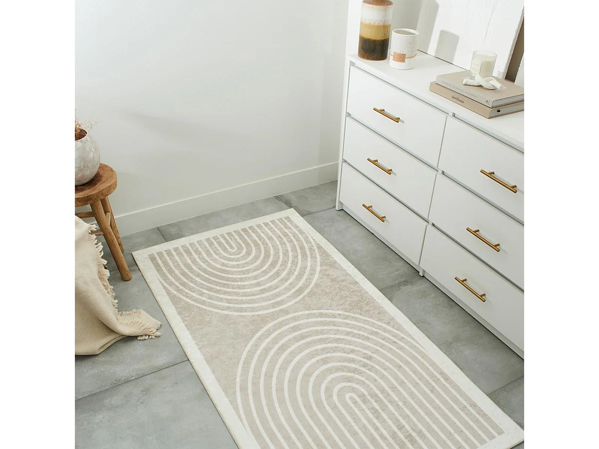 tapis salon 120x160 tissé beige rectangle motif géométrique GUTOPIA