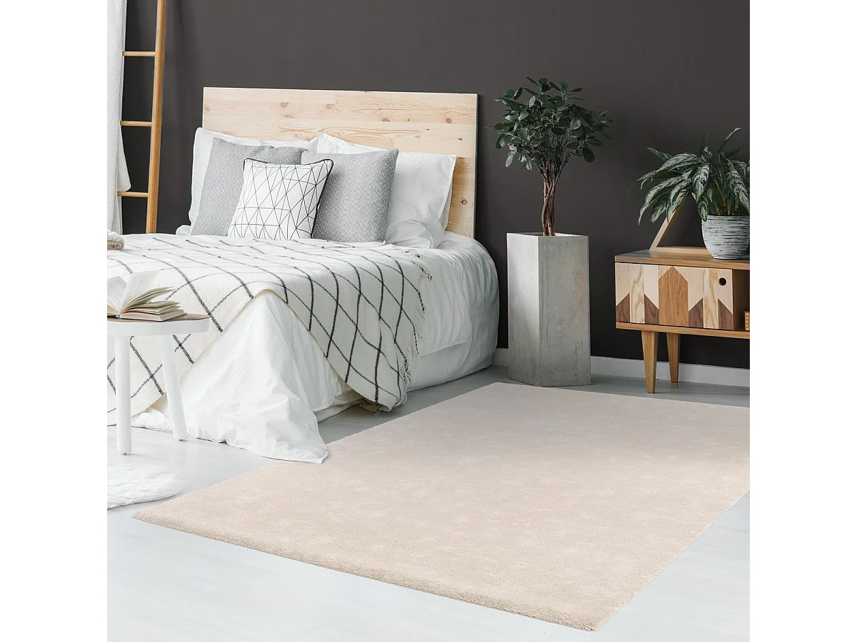 tapis grand salon 200x290 tissé beige rectangle motif uni VELURE 1