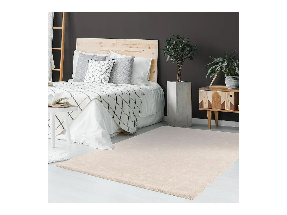 tapis grand salon 200x290 tissé beige rectangle motif uni VELURE 1