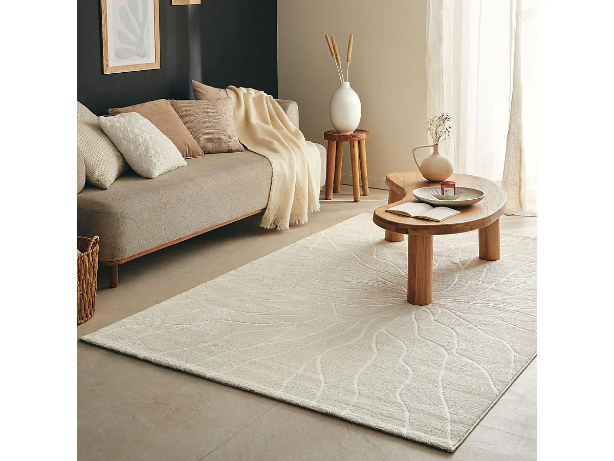 tapis salon 160x230 tissé beige rectangle motif abstrait ECHO 5