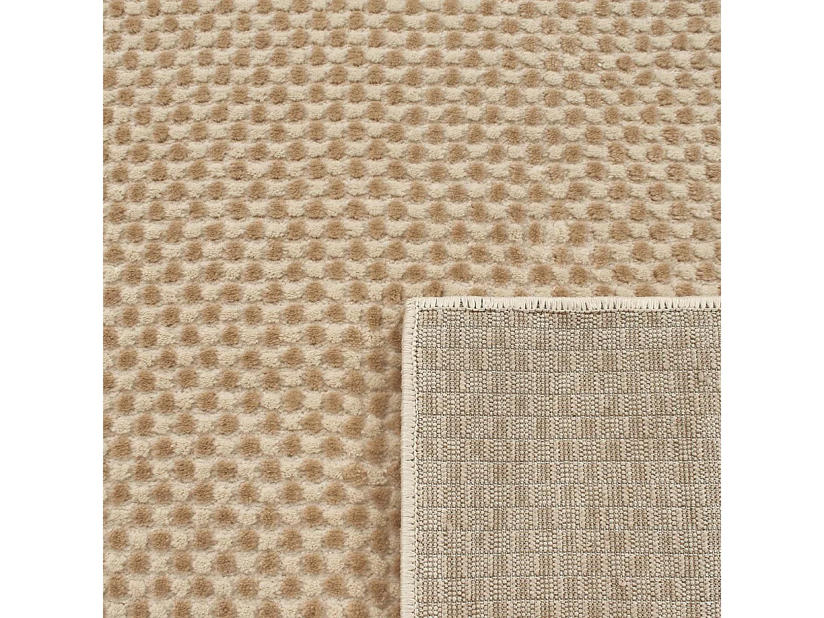 tapis salle à manger 200x290 tissé crème et beige rectangle motif faux uni
