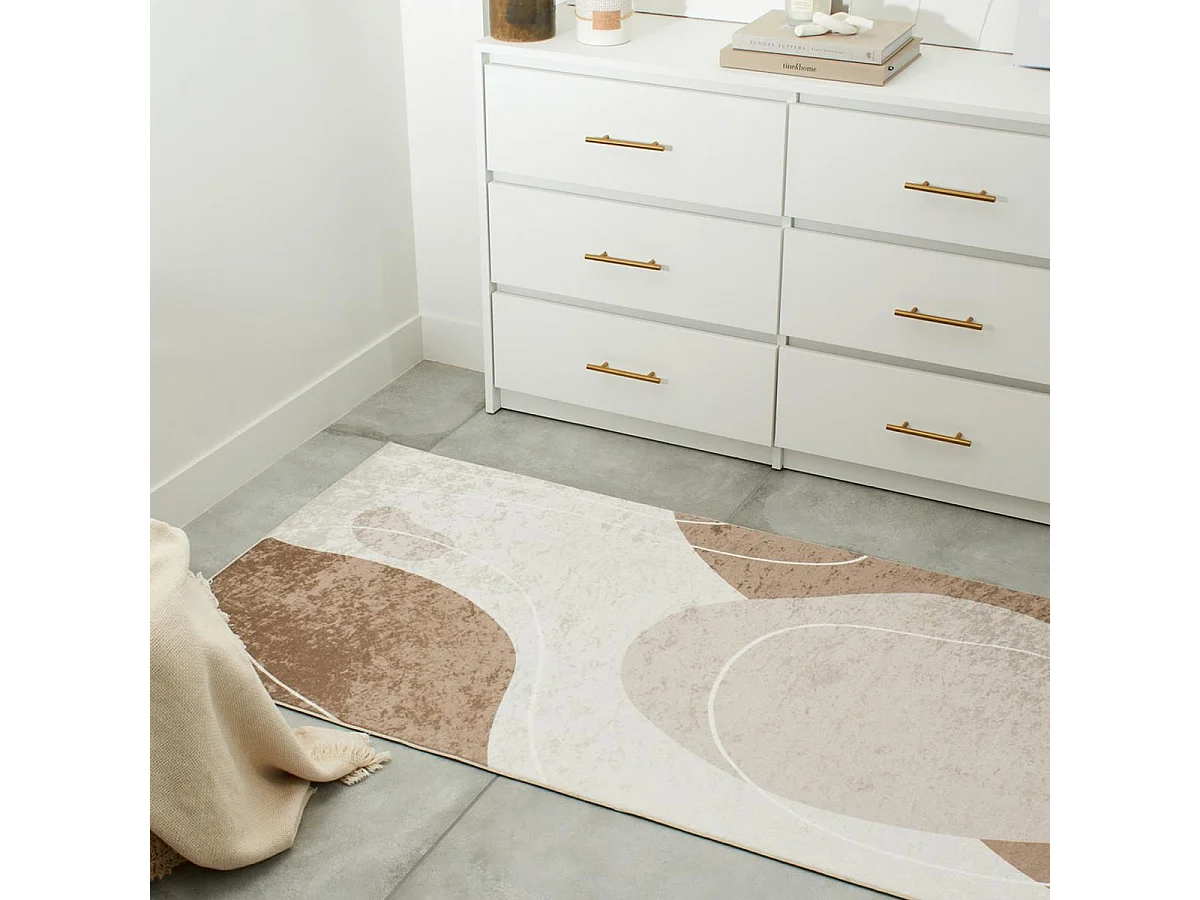 tapis salon 120x160 tissé marron et crème rectangle motif abstrait GUTOPIA 1